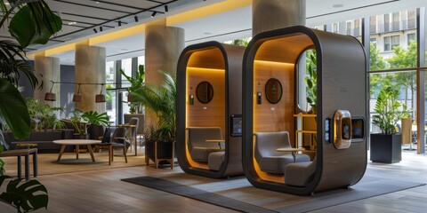 Soundproof Relaxation Pods: Install soundproof relaxation pods in quiet areas of the hotel