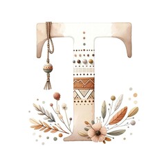 Bohemian Floral Alphabet Letter T Illustration
