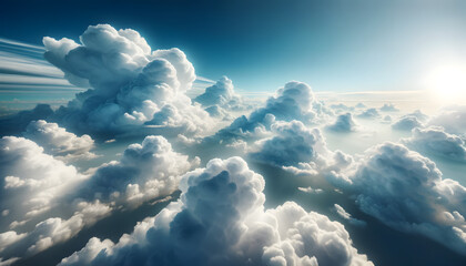 Majestic Cumulus Clouds and Sunbeams from Above
