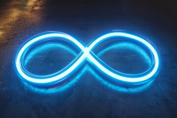 Neon symbol loop sign light background 3d line abstract infinite glow digital blue shape concept - obrazy, fototapety, plakaty