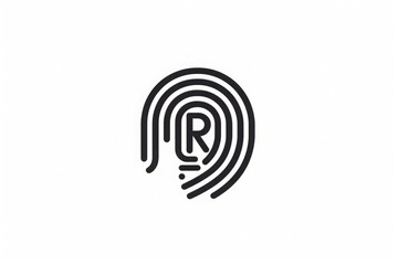 R letter finger print logo, minimal, simple, flat, vector, black and white, white background