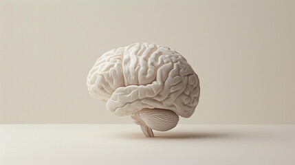 Side View of Brain on Neutral Background. Copy Space