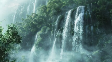 Misty Waterfalls - obrazy, fototapety, plakaty