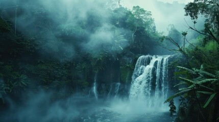 Misty Waterfalls - obrazy, fototapety, plakaty