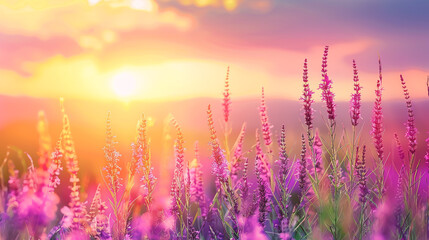Fototapeta premium Enchanting vista of a vast expanse of wild purple grass amidst untouched scenery