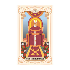 Major Arcana tarot card design. Hand drawn cartoon linear flat style. THE HIEROPHANT
