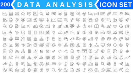 Data analysis thin line icon set. Data processing outline pictograms for website and mobile app GUI. Digital analytics simple UI, UX vector icons