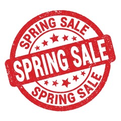 SPRING SALE text written on red round stamp sign.