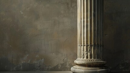 Classic architectural column isolated on textured grey background for historical elegance.