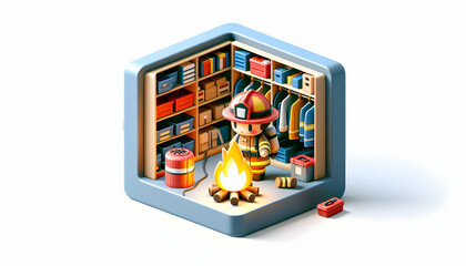3D Icon: Firefighter Training with Live Fire in Candid Daily Environment and Routine of Work