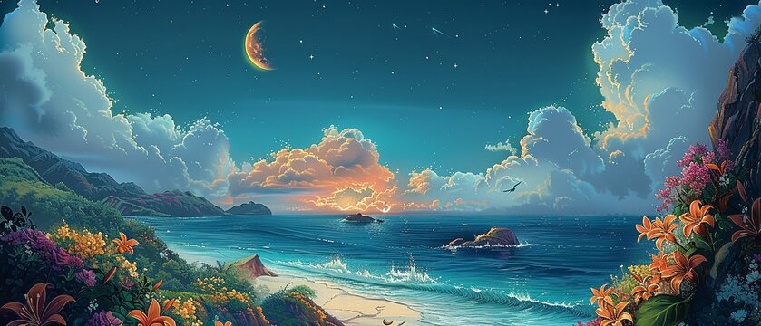 A peaceful scene of a baby moon nestled among the stars, softly glowing in the night sky ,--sref https://cdn.midjourney.com/675d8082-d9e9-42d5-a681-dae848c389a3/0_1.webp