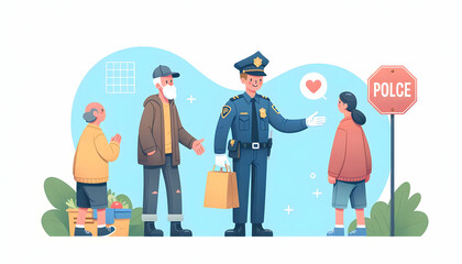 Flat Vector Illustration of Community Engagement Officer Building Trust and Offering Assistance in Candid Daily Environment
