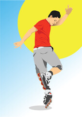 Roller skater silhouette. 3d vector hand drawn illustration