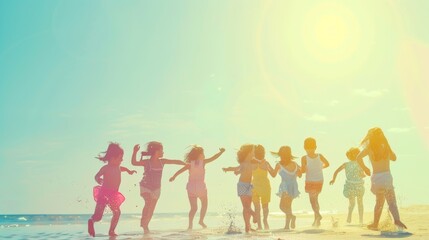 Joyful children playing and running on a sandy beach, evoking the carefree spirit of summer holidays