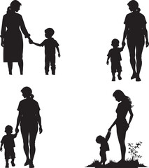 Flat design mother and son silhouette