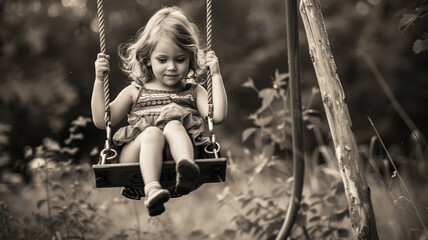 little girl on a swing in nature