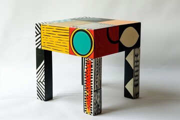 A pop-art inspired side table with bold colors and graphic patterns.