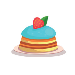 Two-tier cake with candles on a white background. Happy birthday illustration in cartoon style