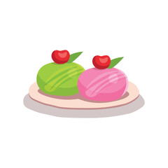 Two-tier cake with candles on a white background. Happy birthday illustration in cartoon style