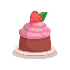 Two-tier cake with candles on a white background. Happy birthday illustration in cartoon style