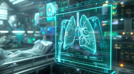 Clinical researchers using biometrics to map respiratory diseases, medical environment