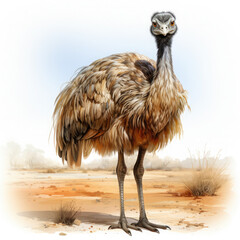 Watercolor Emu, clipart Illustration, Generative Ai