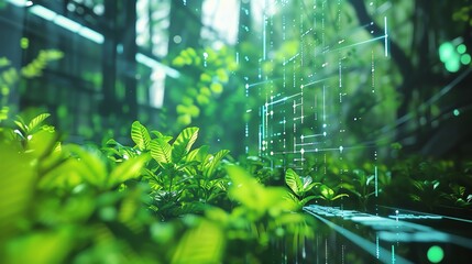 Obraz premium Environmental impact report being manipulated in a tech office, digital alteration of data