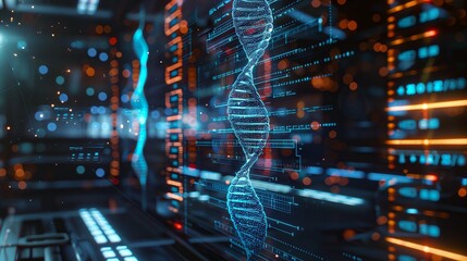 Obraz premium Medical diagnostics using AI to interpret complex DNA tests, futuristic AI interface