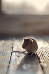 mouse on a wooden table close-up