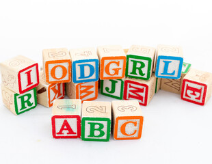 ABC alphabets letter selective focused isolated on white background