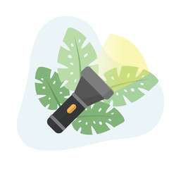 Flashlight flat vector Illustration icon decorated with leaves for web use for bright, lantern, light