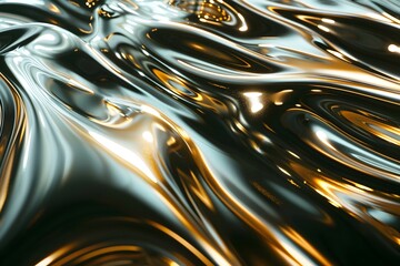 A shiny, metallic surface with a wave-like pattern. The surface is reflective and has a metallic sheen - obrazy, fototapety, plakaty