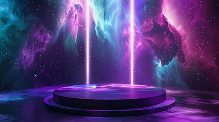 The mesmerizing Cosmic Nebula podium is adorned with vibrant hues of purple and teal giving off a galactic vibe that perfectly complements . .
