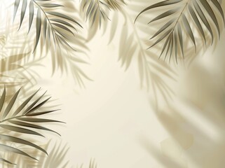 Fototapeta na wymiar Summer concept of palm leaf shadows cast upon a warm, textured neutral background evoking calmness