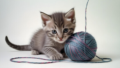 kitten playing with a ball of yarn
