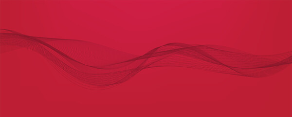 Vector abstract red background with dynamic red waves, lines and particles.	
