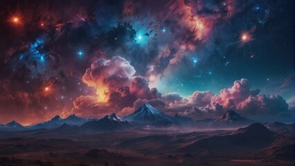 Starry Horizons Enchanting Space Galaxy Landscape Wallpaper