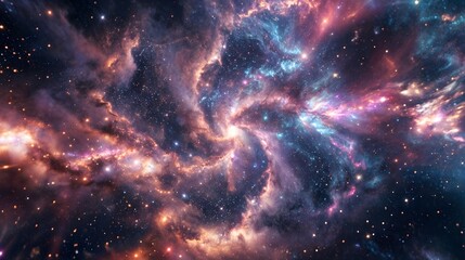 Swirling galaxy with bright stars and colors. - obrazy, fototapety, plakaty