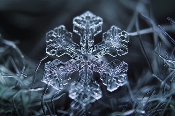 Macro Shot of a Unique Snowflake Crystal on a Blurry Background