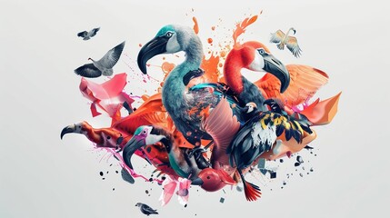Design a visually striking 3D composition featuring entrepreneurial animals, with liquify effects adding dynamic movement against a white backdrop