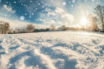 Fototapeta na wymiar Winter Wonderland, Fresh Snow Covering Tranquil Field