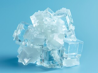 Salt crystal, cubic structure, close-up, isolated against a pure solid seafoam background