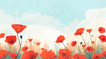 Deurstickers field of poppies and sky. © Shades3d