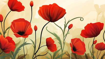 Naklejka premium field of poppies and sky.