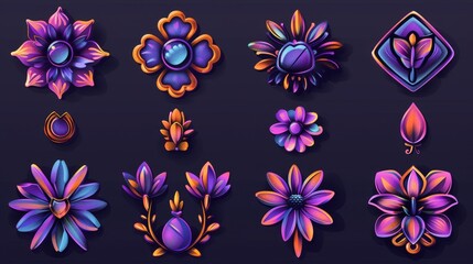 Business signs, logos, identity, labels, badges and objects with flowers on them.
