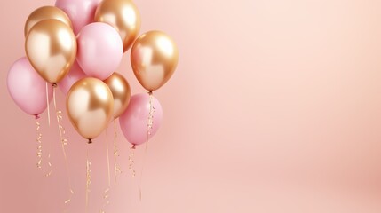 pink and gold balloons for party and celebration, ai