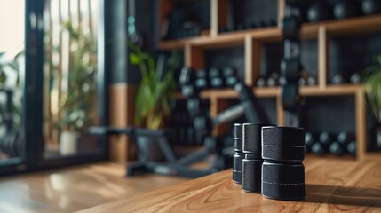 Obraz premium Close-up of wrist wraps ready for a workout, set against the backdrop of a well-equipped home gym