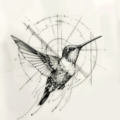 Fototapeta premium vector, bird, geometric, hummingbird, illustration, drawing, sketch, design, art, line, city, building, old, silhouette, power, symbol
