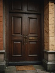 brown wooden door on old victorian house background from Generative AI