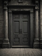 Fototapeta na wymiar gray wooden door on old victorian house background from Generative AI